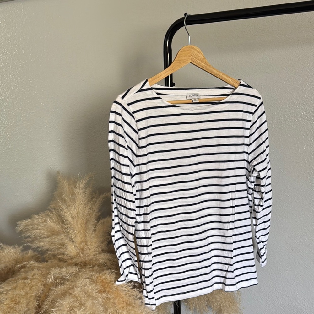 J. Crew Black and White Striped Long Sleeve Tee